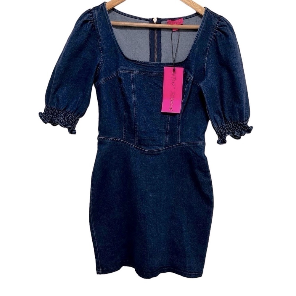 BETSEY JOHNSON Denim Puff Sleeve Mini Dress Size Small